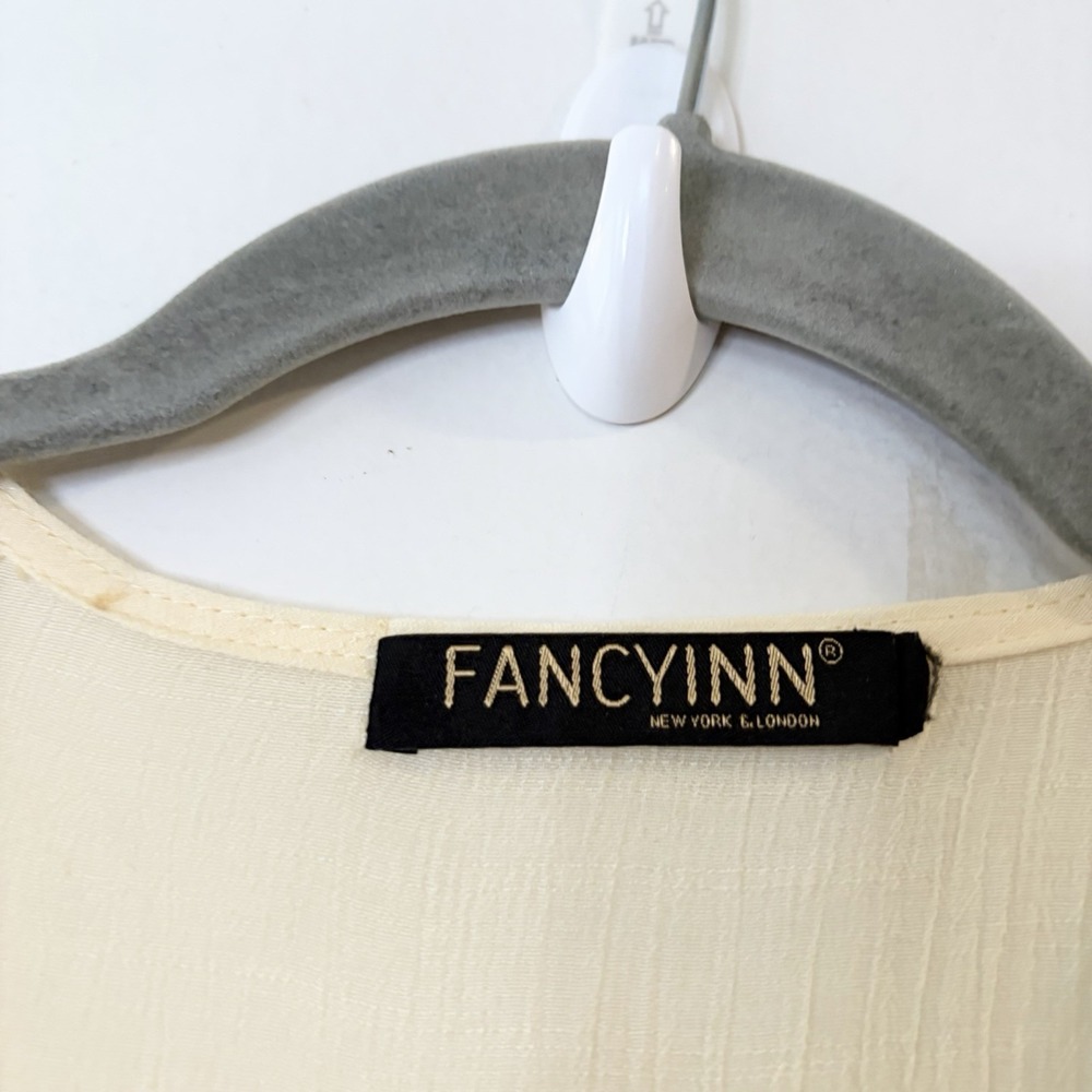 FANCYINN Cream Crochet Tie Accent Swimsuit Coverup Short Sleeve Scoop Neck M - Picture 5 of 6